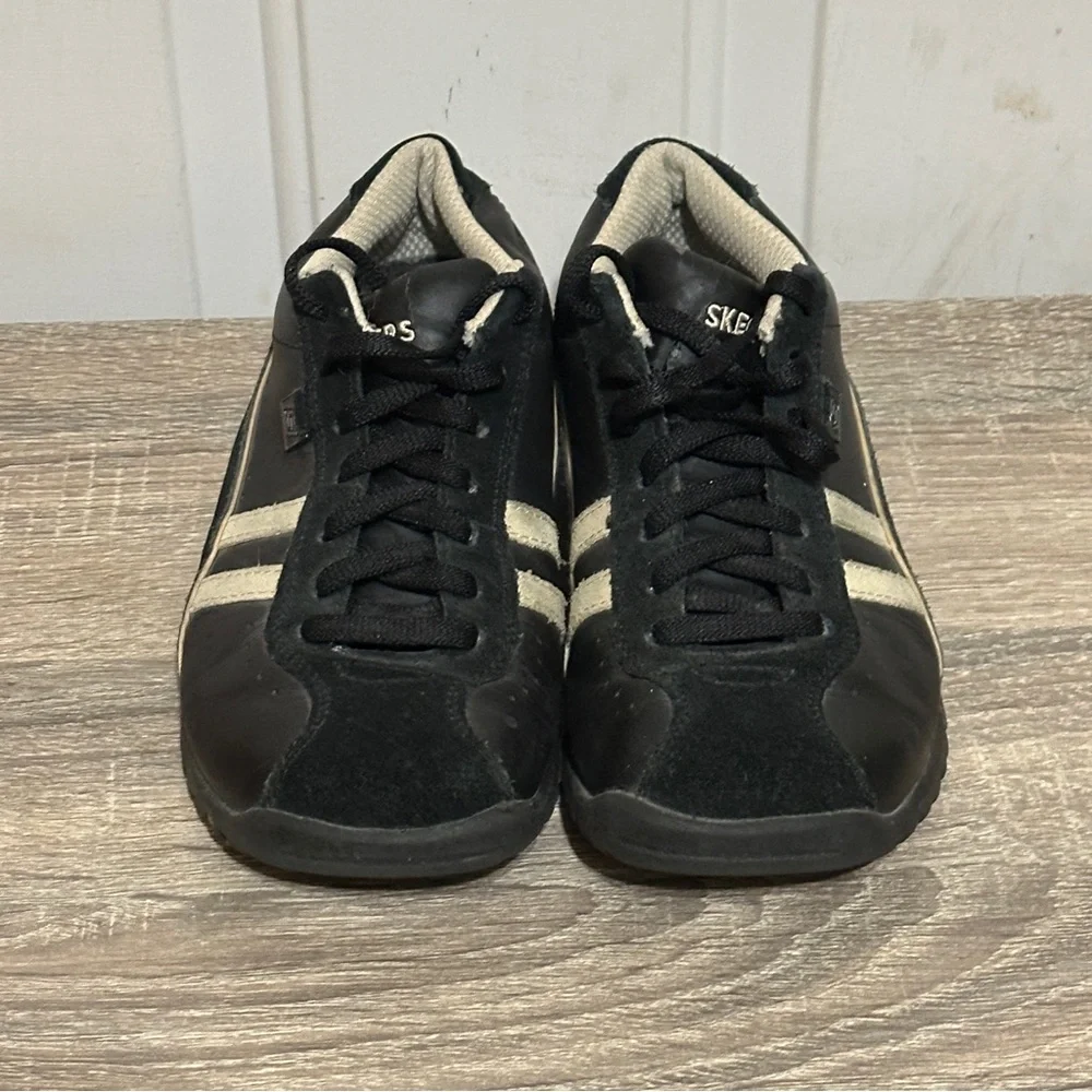 Vtg Y2K Skechers Shoes Womens Sz 6.5 Black Leather‎ Suede Bowling Chunky 45410